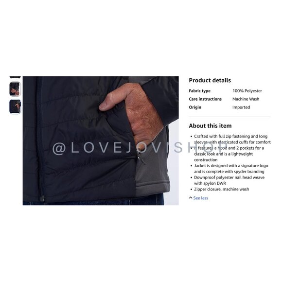 Mens | Spyder Peak Zip Insulated Mid Layer Puff Ski Jacket | Midnight Blue Grey - Picture 5 of 16